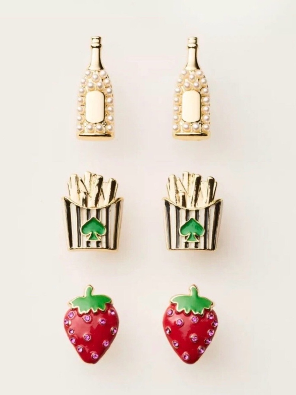 Kate Spade X Target Stud Earrings Set 3 Strawberry 🍓 French Fries 🍟 Champagne 🍾